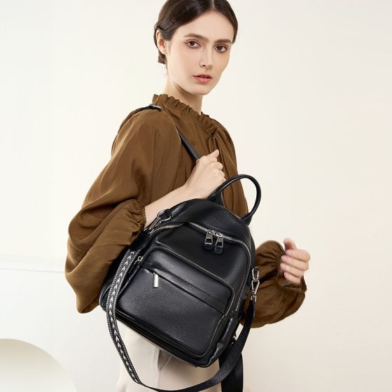 Elova Handcrafted Genuine Leather Backpack in Black - E351 view 4