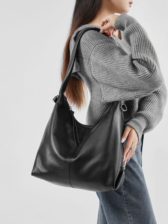 Elova Handcrafted Genuine Leather Tote Bag in Black - E467 view 2