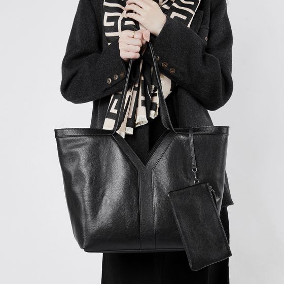 Elova Handcrafted Genuine Leather Tote Bag in Black - E517 view 3