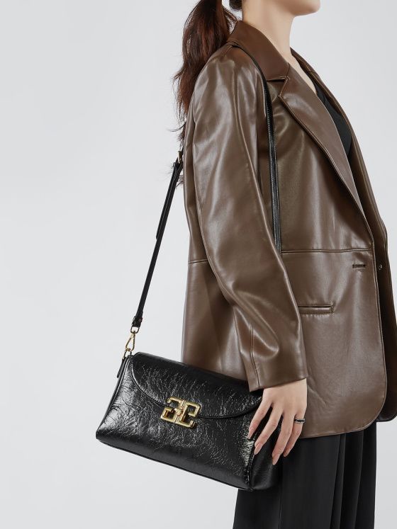 Elova Handcrafted Genuine Leather Crossbody Bag in Black - E478