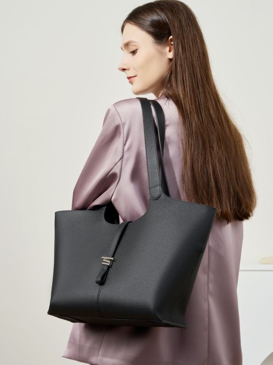 Elova Handcrafted Genuine Leather Tote Bag in Black - E424 view 4