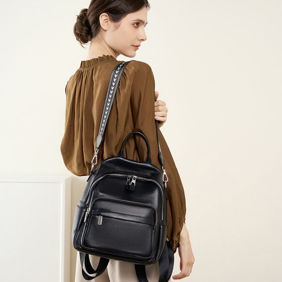 Elova Handcrafted Genuine Leather Backpack in Black - E351 view 5