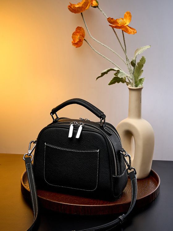 Elova Handcrafted Genuine Leather Crossbody Bag in Black - E385 view 7