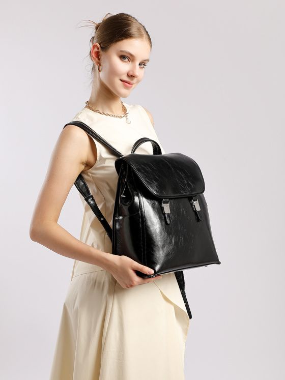 Elova Handcrafted Genuine Leather Backpack in Black - E715 view 4