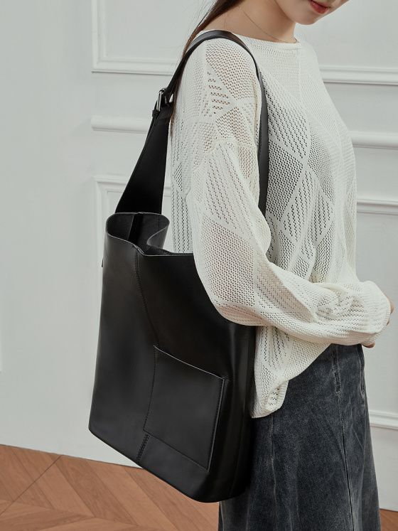 Elova Handcrafted Genuine Leather Tote Bag in Black - E767 view 3