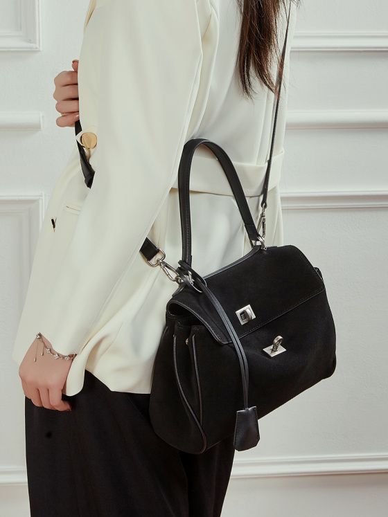 Elova Handcrafted Genuine Leather Crossbody Bag in Black - E784 view 6