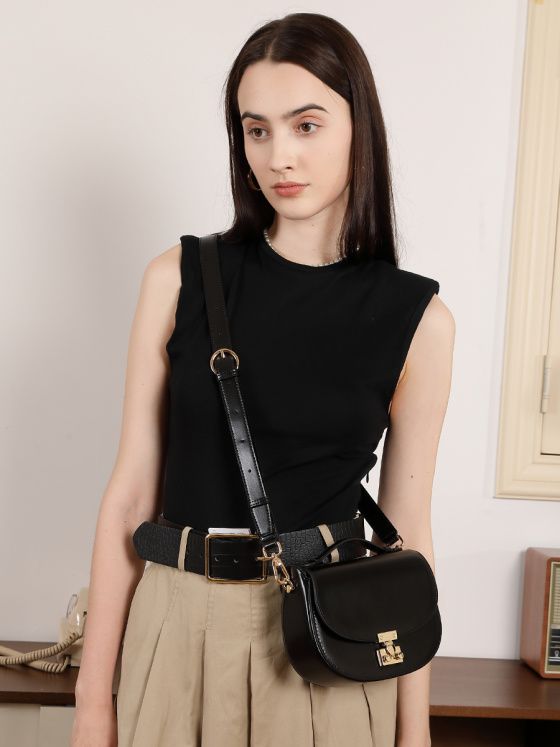 Elova Handcrafted Genuine Leather Bag in Black - E685 view 7