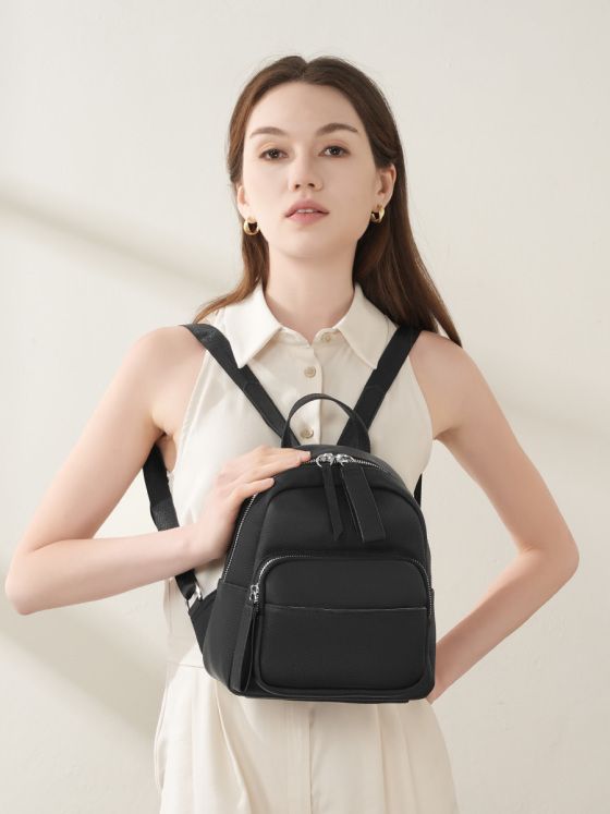 Elova Handcrafted Genuine Leather Backpack in Black - E616 view 5