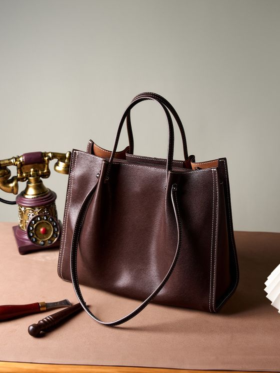 Elova Handcrafted Genuine Leather Tote Bag in Black - E180 view 6