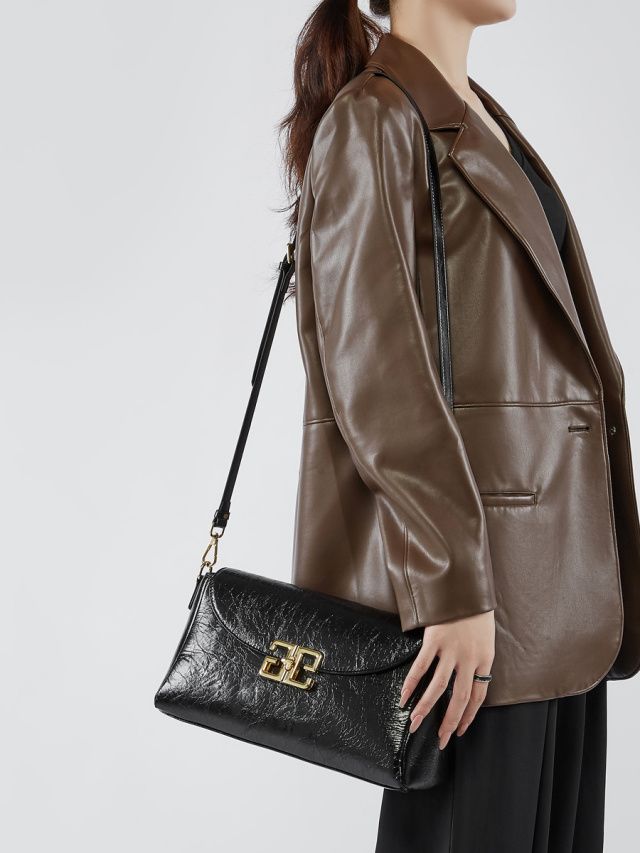 Elova Handcrafted Genuine Leather Crossbody Bag in Black - E478 view 7