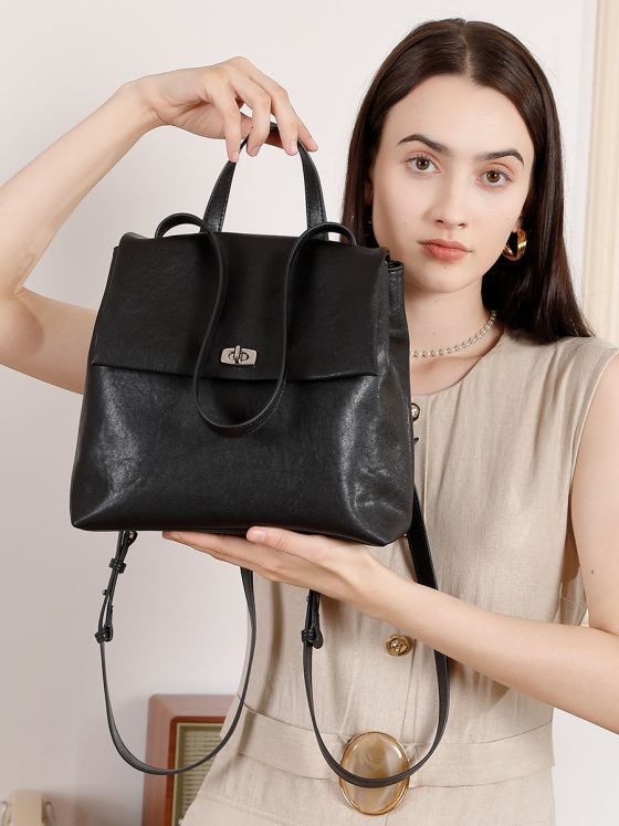 Elova Handcrafted Genuine Leather Bag in Black - E709 view 6