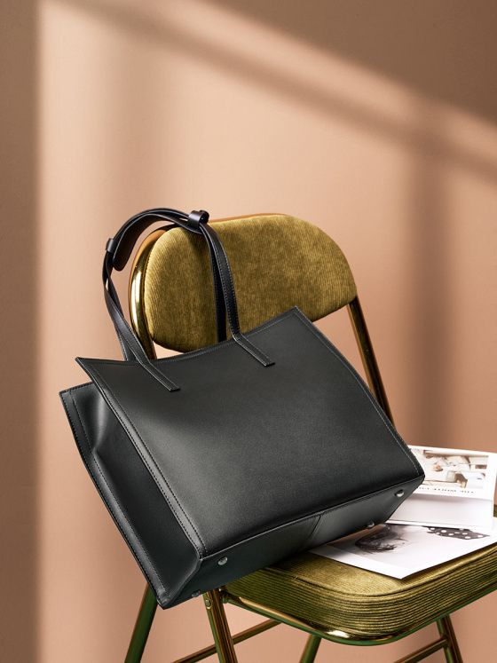 Elova Handcrafted Genuine Leather Tote Bag in Black - E282 view 7