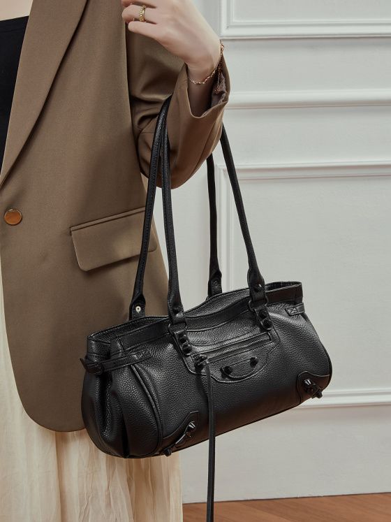 Elova Handcrafted Genuine Leather Shoulder Bag in Black - E769 view 2