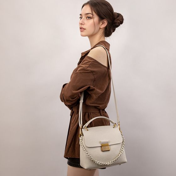 Elova Handcrafted Genuine Leather Crossbody Bag in White - E704 view 4
