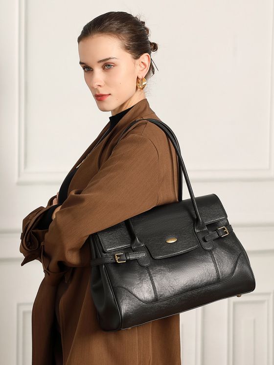 Elova Handcrafted Genuine Leather Tote Bag in Black - E743 view 8