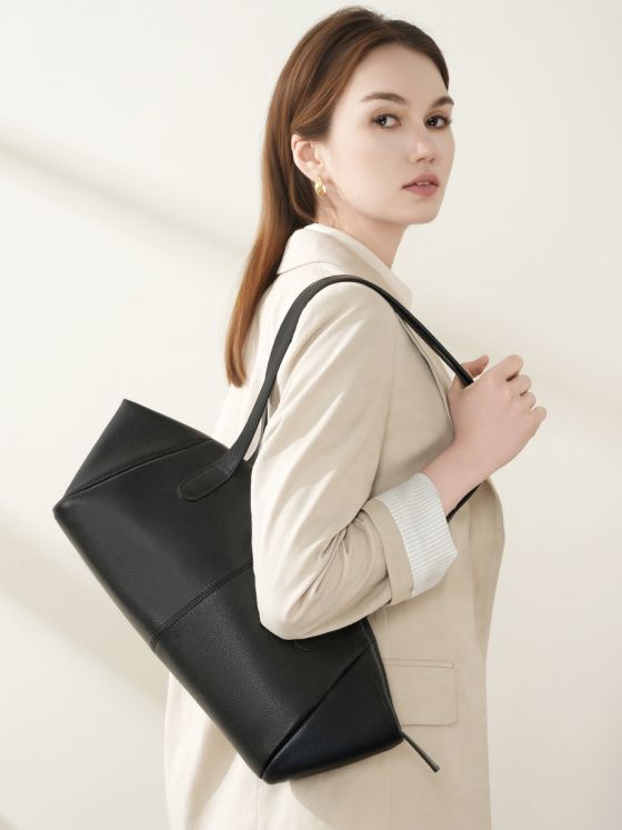 Elova Handcrafted Genuine Leather Tote Bag in Black - E638 view 5