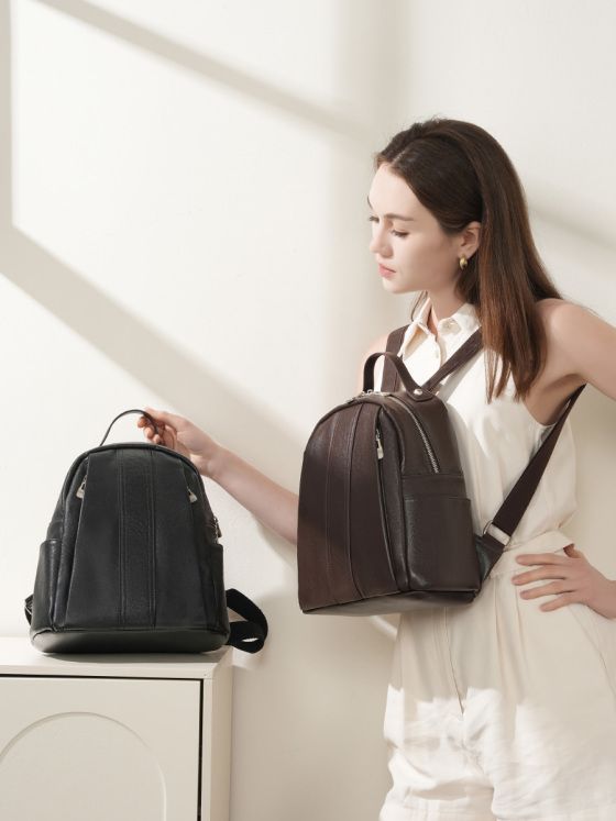 Elova Handcrafted Genuine Leather Backpack in Black - E609 view 3