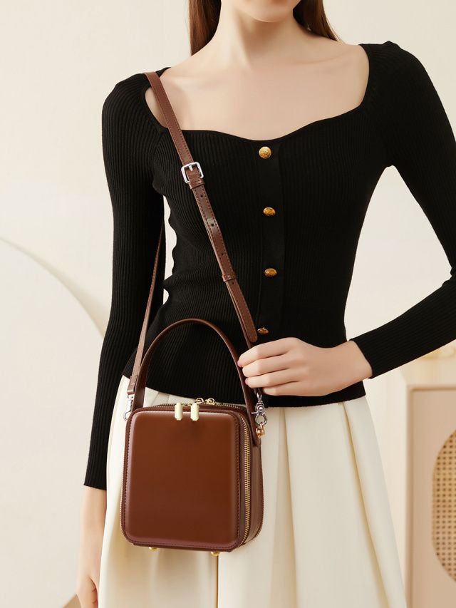 Elova Handcrafted Genuine Leather Crossbody Bag in Black - E294 view 8