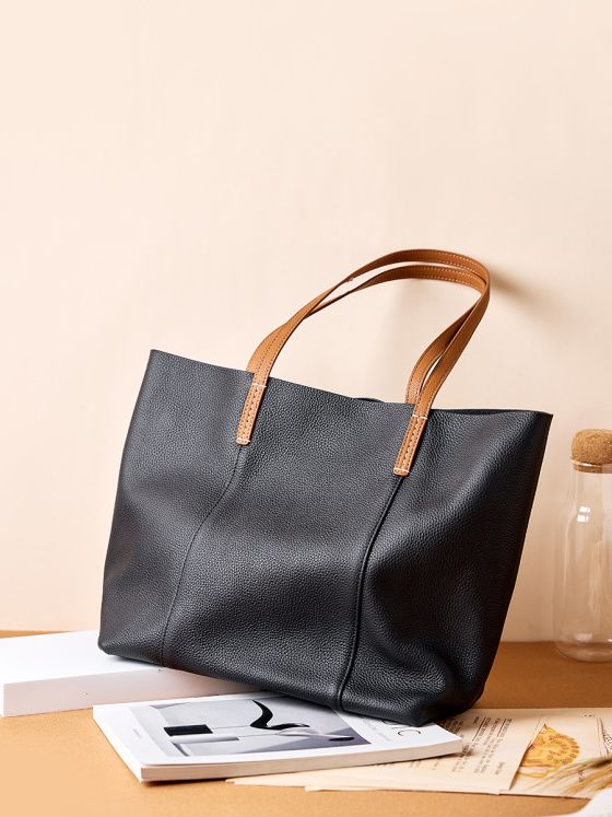 Elova Handcrafted Genuine Leather Tote Bag in Black - E265 view 5