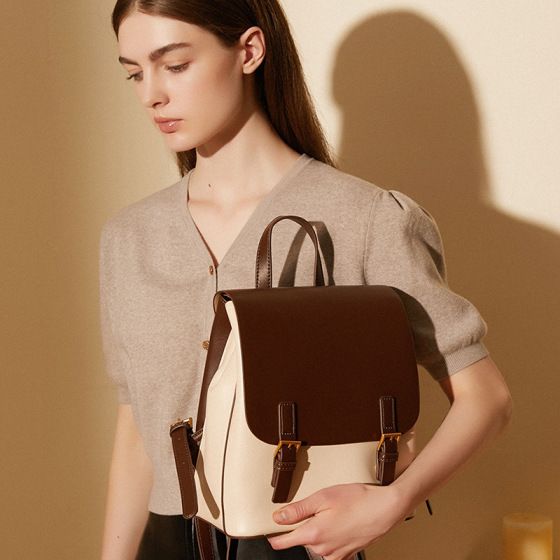 Elova Handcrafted Genuine Leather Backpack in White - E171 view 2