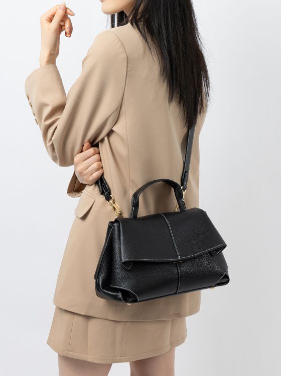 Elova Handcrafted Genuine Leather Crossbody Bag in Black - E698 view 6