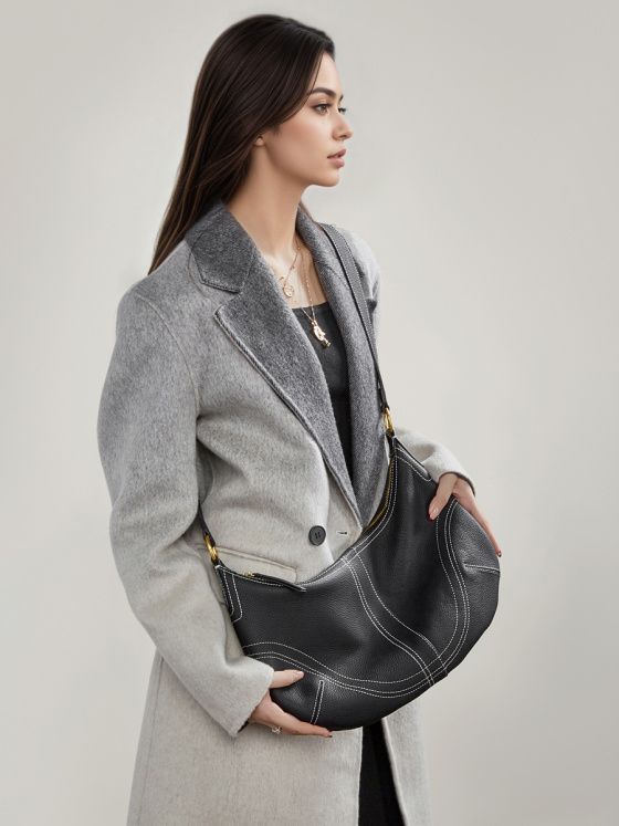 Elova Handcrafted Genuine Leather Shoulder Bag in Black - E804 view 7