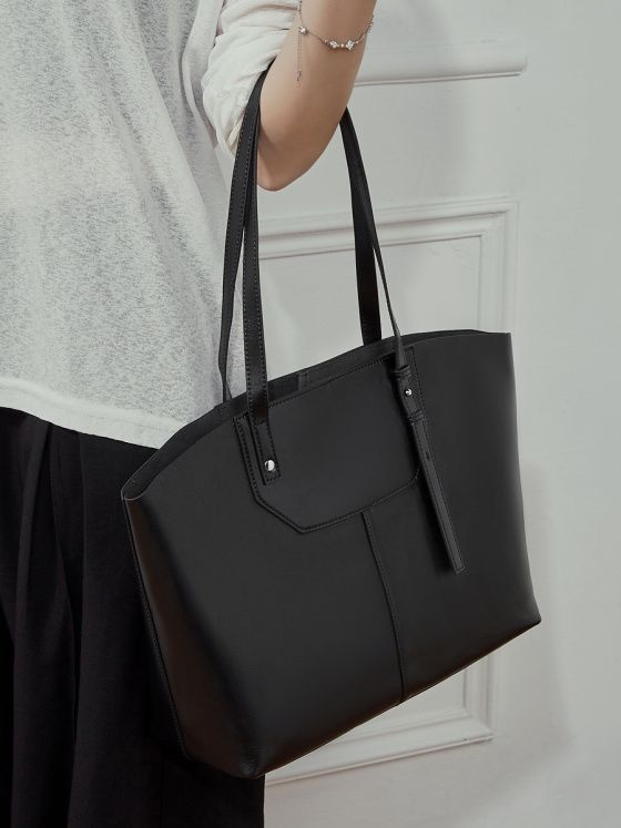 Elova Handcrafted Genuine Leather Tote Bag in Black - E762 view 7