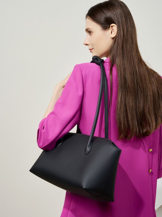 Elova Handcrafted Genuine Leather Tote Bag in Black - E407 view 2