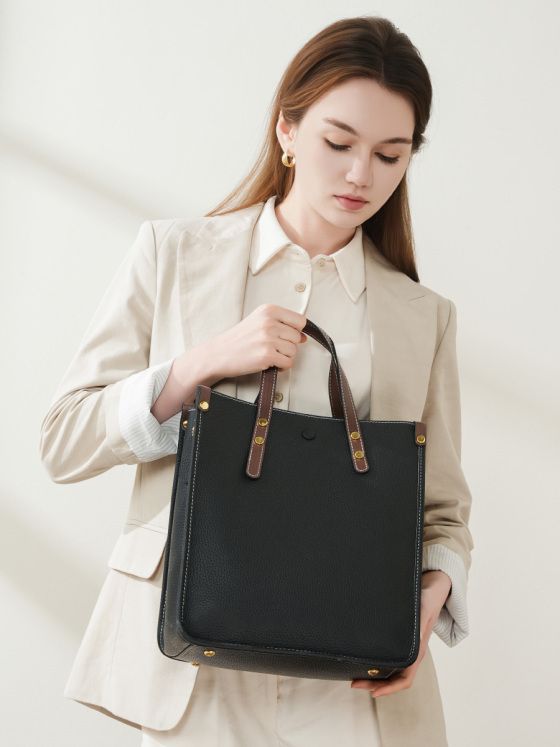 Elova Handcrafted Genuine Leather Tote Bag in Black - E633 view 3