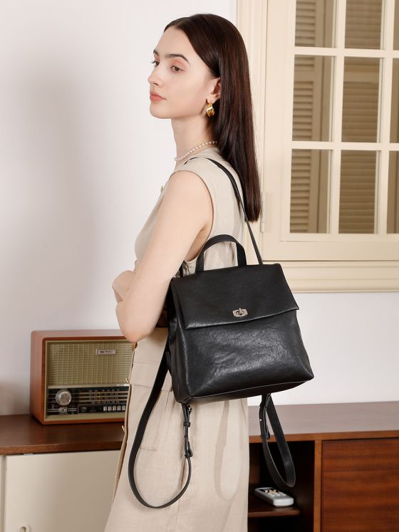 Elova Handcrafted Genuine Leather Bag in Black - E709 view 4