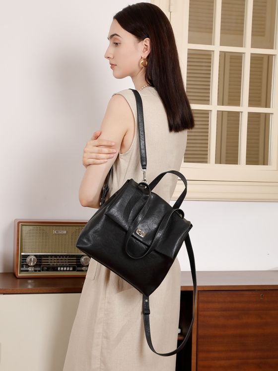 Elova Handcrafted Genuine Leather Bag in Black - E709 view 2