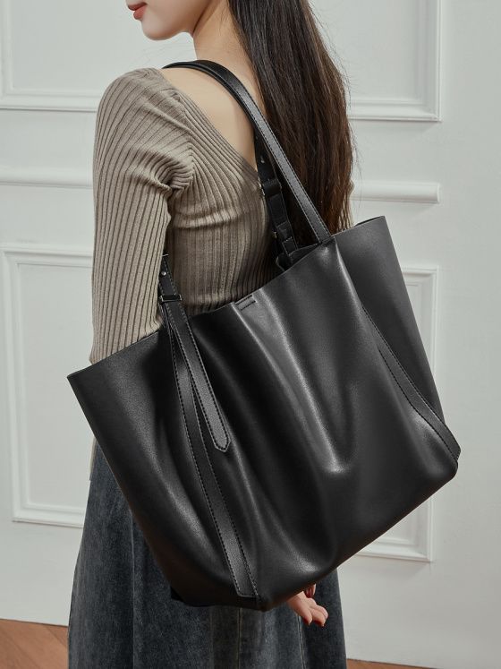 Elova Handcrafted Genuine Leather Tote Bag in Black - E777 view 7