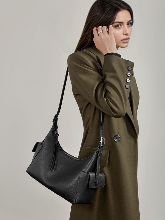 Elova Handcrafted Genuine Leather Hobo Bag in Black - E799 view 3