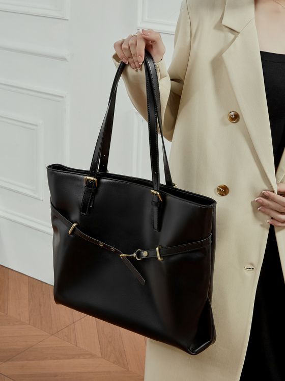 Elova Handcrafted Genuine Leather Tote Bag in Black - E768 view 6