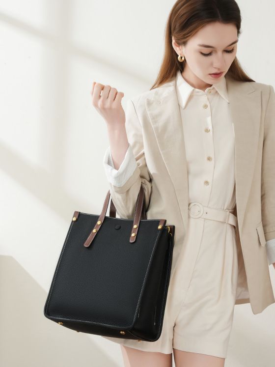 Elova Handcrafted Genuine Leather Tote Bag in Black - E633 view 6