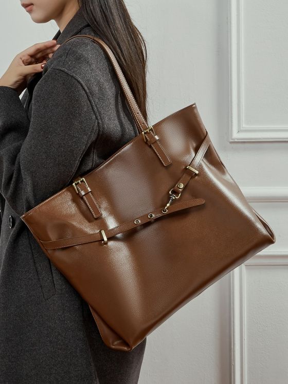 Elova Handcrafted Genuine Leather Tote Bag in Black - E768 view 8