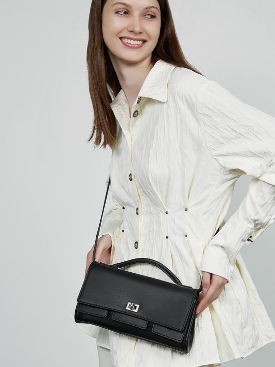 Elova Handcrafted Genuine Leather Crossbody Bag in Black - E722 view 5