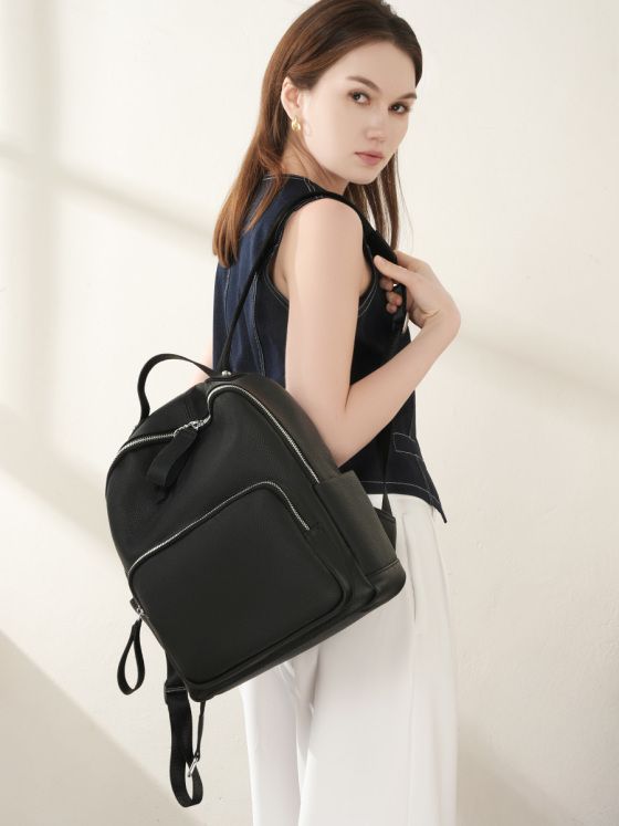 Elova Handcrafted Genuine Leather Backpack in Black - E614 view 2