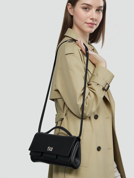 Elova Handcrafted Genuine Leather Crossbody Bag in Black - E798 view 5