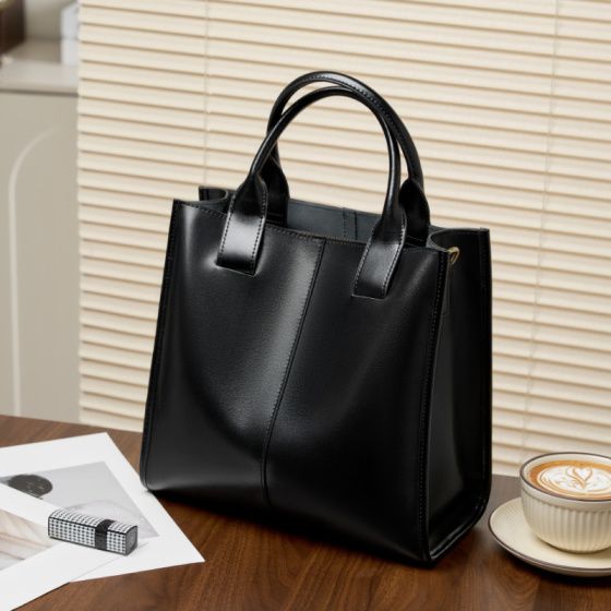 Elova Handcrafted Genuine Leather Tote Bag in Black - E542 view 8