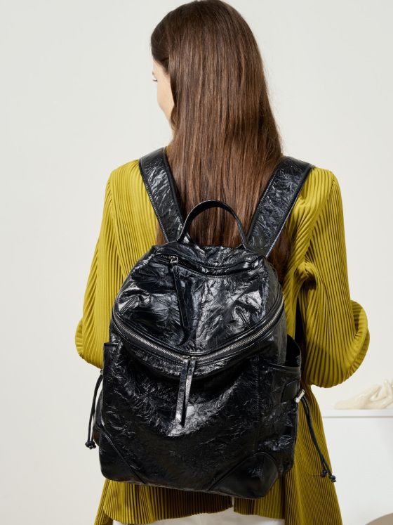 Elova Handcrafted Genuine Leather Backpack in Black - E547 view 2