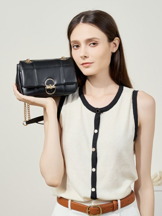 Elova Handcrafted Genuine Leather Crossbody Bag in Black - E390 view 2