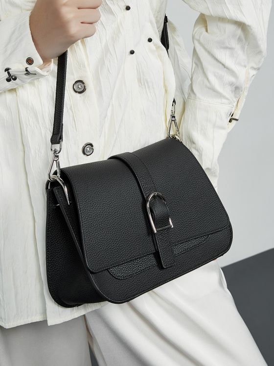 Elova Handcrafted Genuine Leather Crossbody Bag in Black - E654 view 6