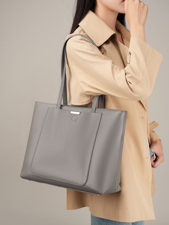 Elova Handcrafted Genuine Leather Tote Bag in Gray - E273 view 3
