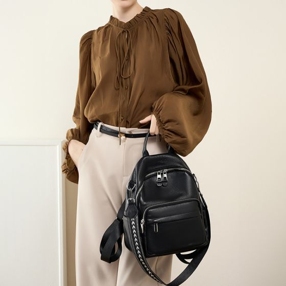 Elova Handcrafted Genuine Leather Backpack in Black - E351 view 2