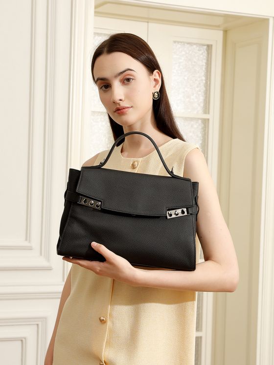 Elova Handcrafted Genuine Leather Bag in Black - E687 view 7