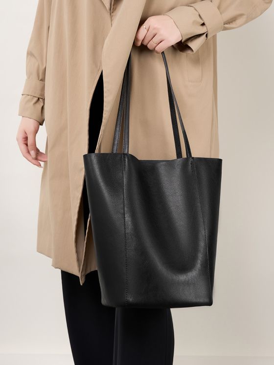 Elova Handcrafted Genuine Leather Tote Bag in Black - E238 view 3