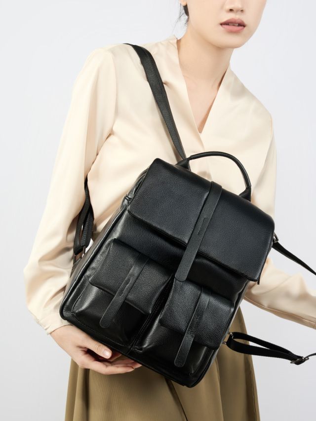 Elova Handcrafted Genuine Leather Backpack in Black - E602 view 7