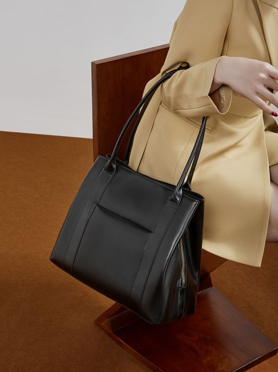 Elova Handcrafted Genuine Leather Tote Bag in Black - E812 view 4