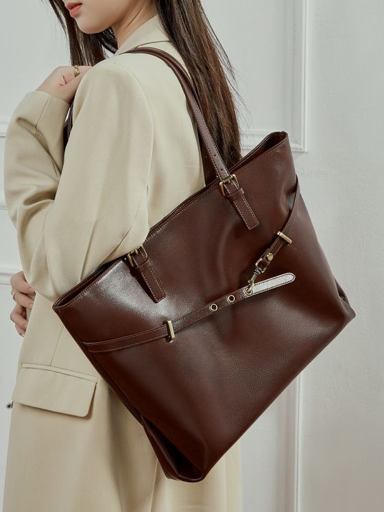 Elova Handcrafted Genuine Leather Tote Bag in Black - E768 view 5